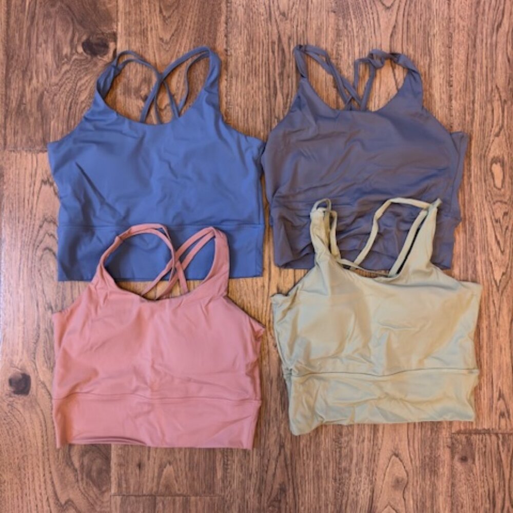 (4) Criss Cross Back Cropped Long Line Light Padded Sports Bras - Size Medium
